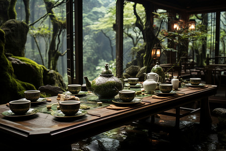 新中式舒适环境的茶馆背景