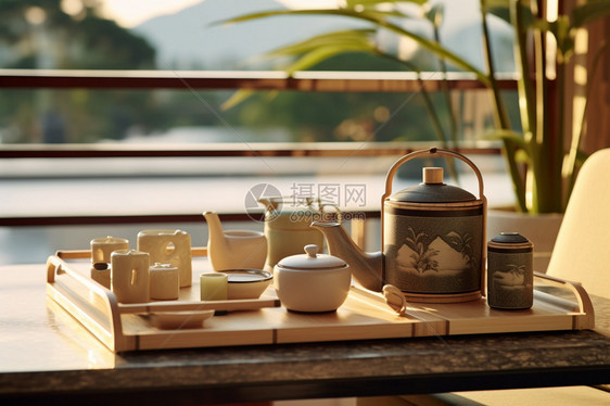 新中式风格的宁静茶馆图片