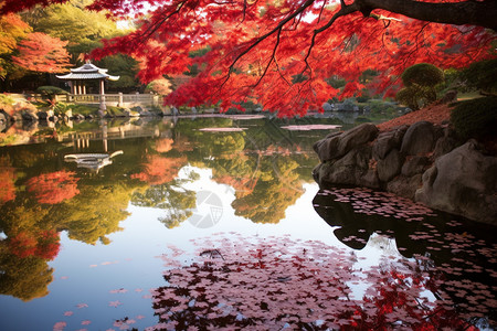 枫叶水秋天的风景背景