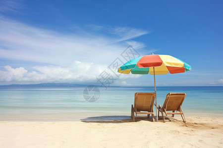 海滩遮阳伞下的椅子图片
