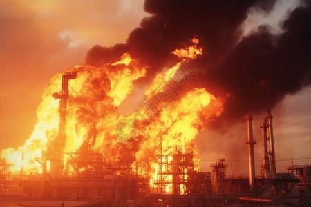 着火的炼油厂图片
