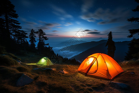 夜晚帐篷夏天户外露营背景