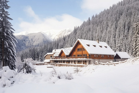 雪地里的小屋图片