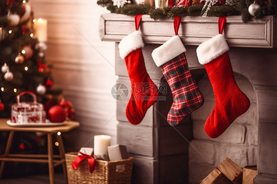 壁炉圣诞节袜子图片