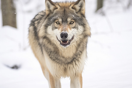 雪地中的孤狼高清图片