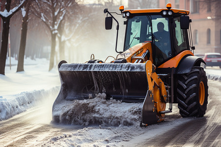 铲车清理道路积雪图片