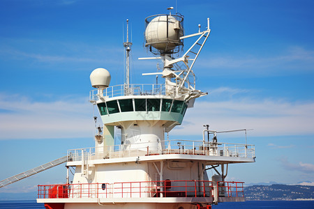 豪华游艇的白色天线和雷达图片
