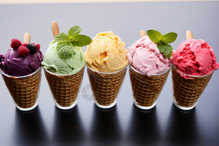 多种水果多种口味的冰淇淋背景