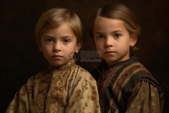 穿传统服饰的双胞胎兄弟图片