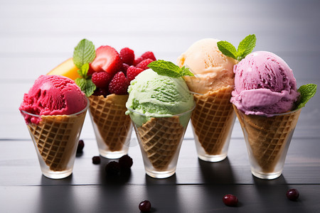 新鲜制作的冰淇淋球图片