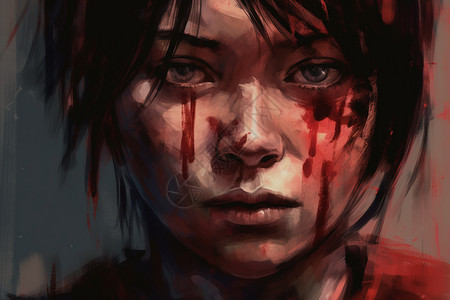 插画  |脸上有血渍的少年照片  |医生用手抚平被烧伤的皮肤 手拥抱