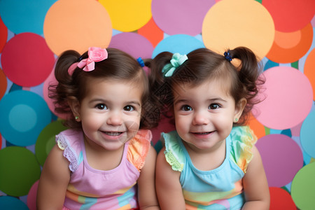 开心的双胞胎姐妹背景图片