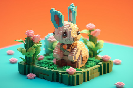 花丛里的兔子背景图片