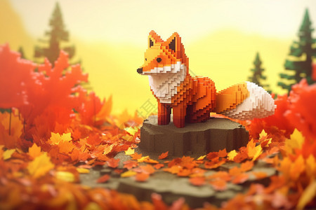 创意像素化狐狸模型图片