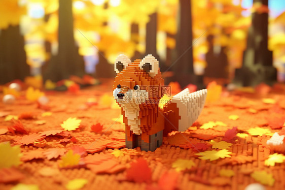 3D像素化狐狸图片