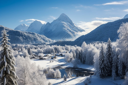 冬季植物冬季的雪山森林背景