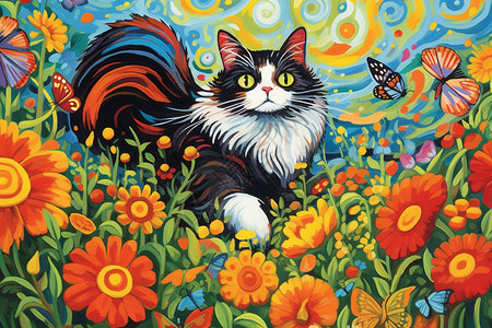 花园里的猫咪艺术插图图片