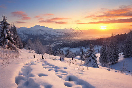 冬日雪地的风景图片