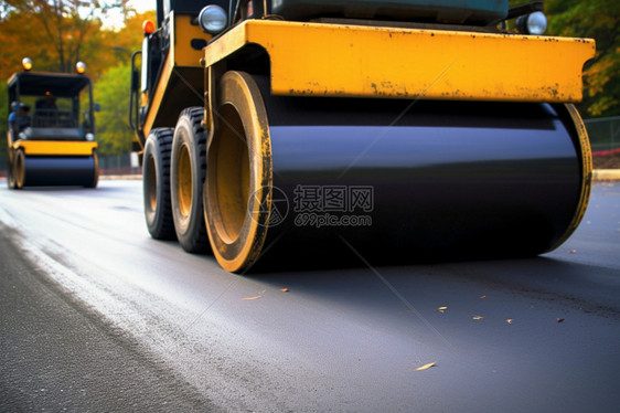 铺设道路的压路机图片