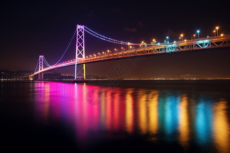 夜晚桥上的霓虹灯图片