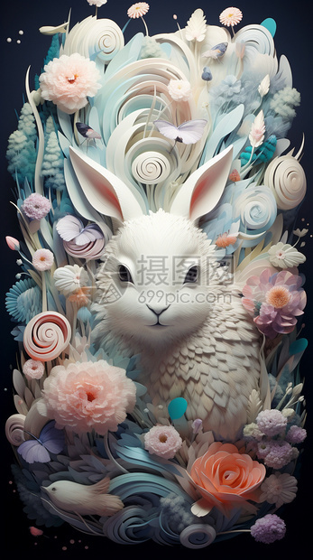 花丛中的小白兔图片