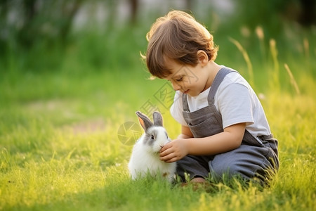 兔子和男孩小男孩和兔子高清图片