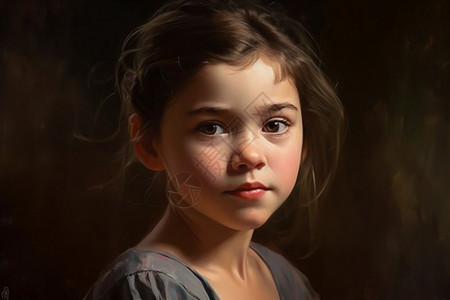 油画风格的儿童肖像图片