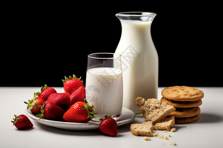 健康的水果牛奶和饼干图片