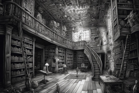 抽象超现实主义图书馆插图背景图片