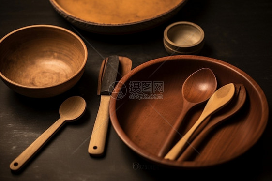 木制的用餐炊具图片