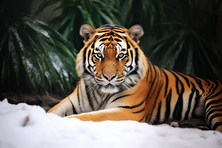 户外雪地中的老虎图片