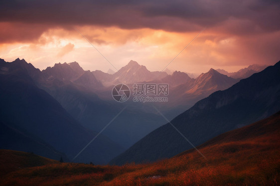 徒步旅行的高加索山脉景观图片