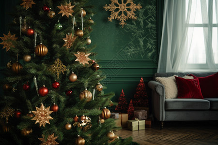 冬季圣诞节的室内装饰背景图片