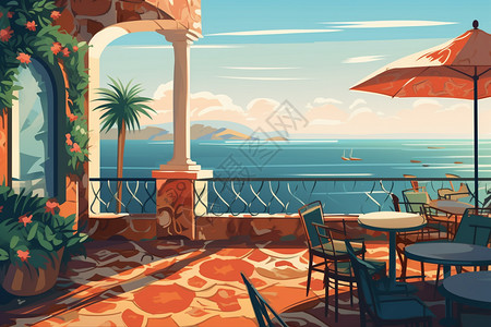 美丽的地中海餐厅插图图片
