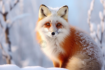 冬天雪地上的红狐狸图片