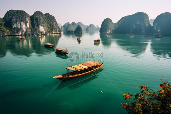 夏天游船山景风光图片