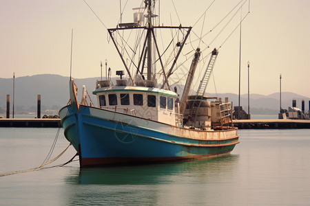 城市港口的捕鱼渔船图片
