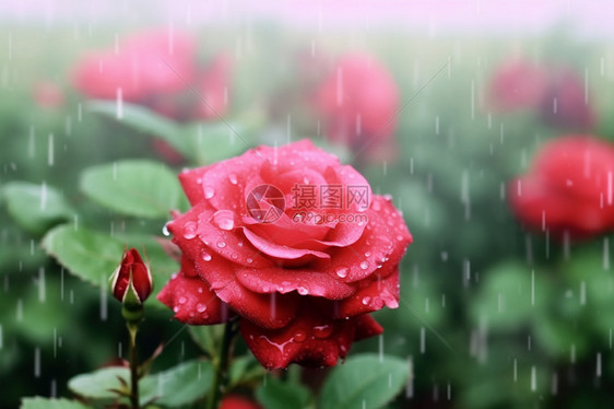 雨中被打湿的花朵图片
