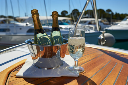 游艇派对游艇上的香槟背景
