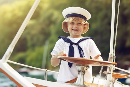 船上穿水手制服的男孩图片