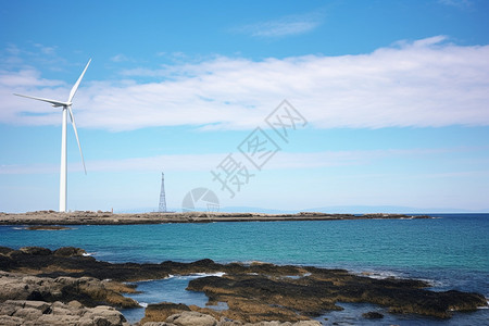 海边的风力发电图片