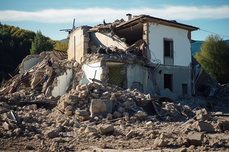 地震造成的房屋废墟图片