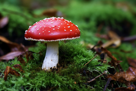 苔藓上的毒蘑菇图片