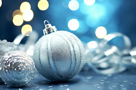 银色的圣诞树装饰球图片