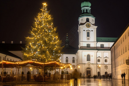 城市广场上的圣诞树图片