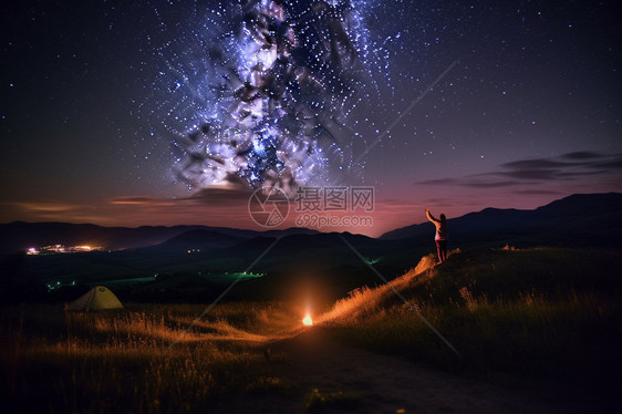 山间夜晚星空的景观图片