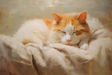舒适熟睡的猫咪油画插图图片