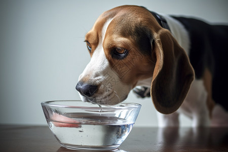 正在喝水的宠物犬高清图片