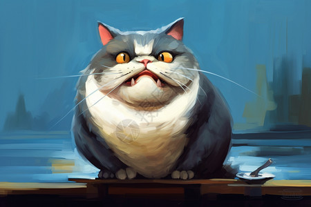 幽默的猫咪油画插图背景图片