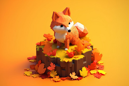 3D积木风格狐狸图片